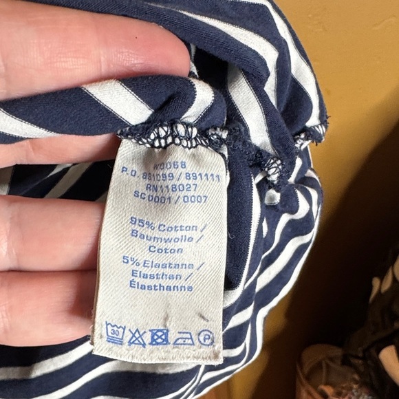 Boden Navy White Striped Ruched Side Elbow Sleeve Top Size 6 - Picture 7 of 9